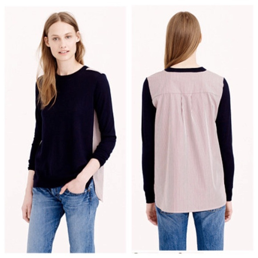 J Crew mixed media sweater - navy & red EUC